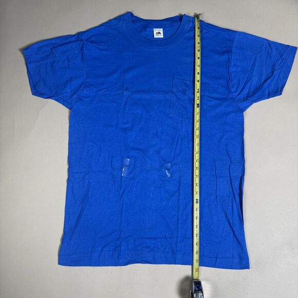 NOS Vintage 80s Fruit of the Loom Pocket T-Shirt Blue Made in USA Deadstock - Picture 8 of 10
